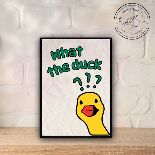 Funny Animal Wall Art – “What the Duck” Poster – Punny Typography Print, Quirky Bathroom or Office Decor, Duck Lover Gift, Whimsical Home