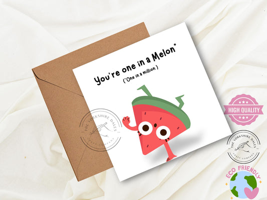 One in a Melon Card | Cute Watermelon Greeting Card | Fun Pun Card