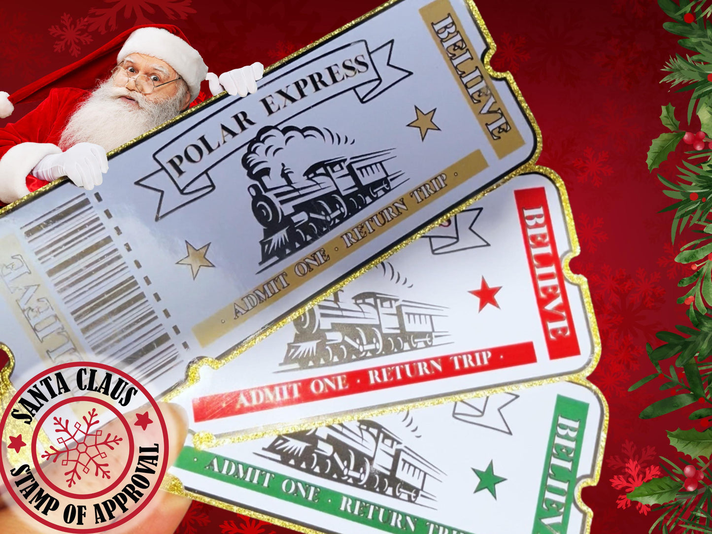 Polar Express Golden Ticket: Handmade Glitter Cardstock Christmas Keepsake