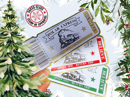 Polar Express Golden Ticket: Handmade Glitter Cardstock Christmas Keepsake