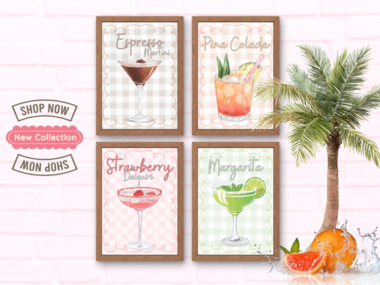 Watercolor Cocktail Art Prints: Home Bar Decor, Set of 4