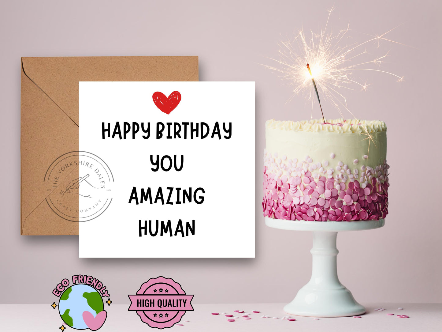 Happy Birthday You Amazing Human Card – 6x6 Birthday Greeting with Envelope – Blank Inside for Personal Message