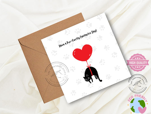 Funny Cat Birthday Card: Purrfect Day Greeting - 6x6"