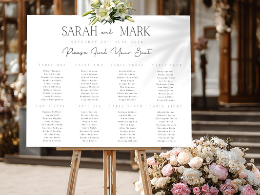 Minimalist Wedding Seating Chart: Black and White Table Plan - Custom