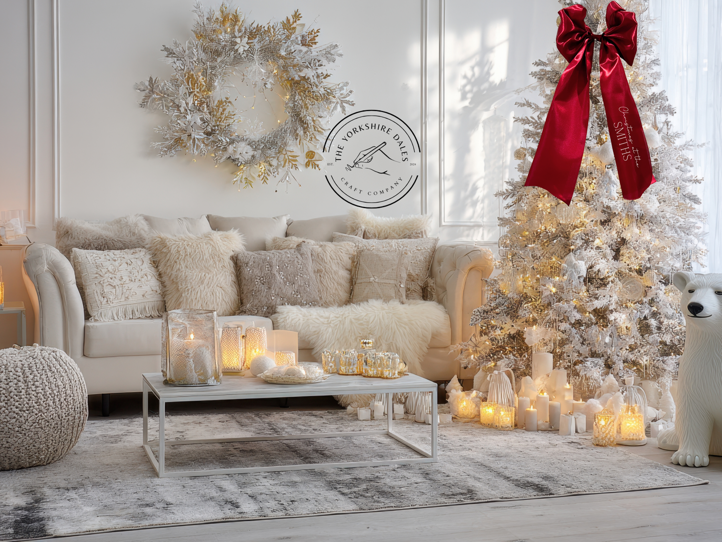 Personalised Christmas Tree Topper Bow - Satin