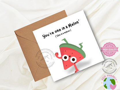 One in a Melon Card | Cute Watermelon Greeting Card | Fun Pun Card