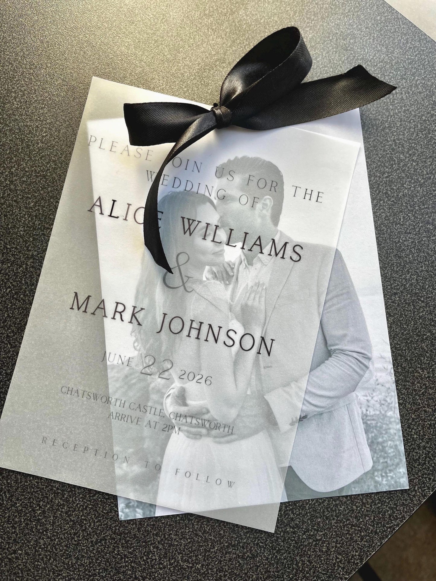 Layered Vellum Wedding Invitation with Envelope - Personalised - A5 - photo back