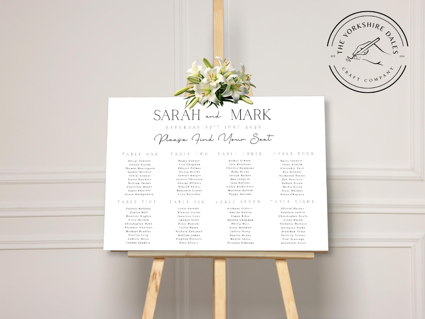 Minimalist Wedding Seating Chart: Black and White Table Plan - Custom