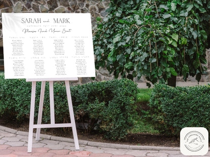 Minimalist Wedding Seating Chart: Black and White Table Plan - Custom